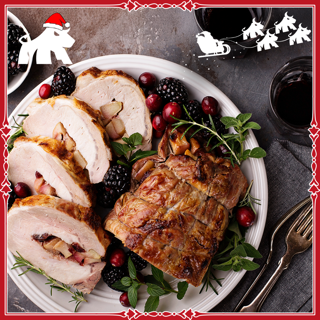 PORK LOIN BONED, SKINNED, STUFFED WITH APPLE & APRICOT